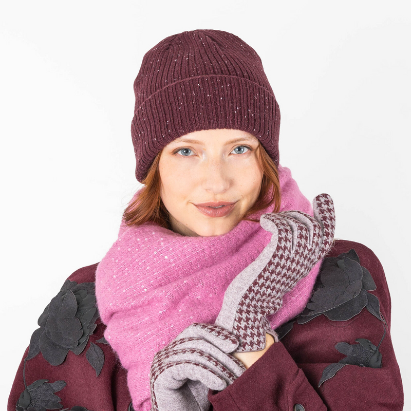 Load image into Gallery viewer, Dents Womens Ribbed Knit Wool Blend Beanie Hat with Marl Yarn in Burgundy-1
