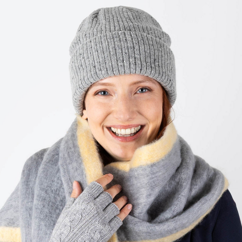 Load image into Gallery viewer, Dents Womens Ribbed Knit Wool Blend Beanie Hat with Marl Yarn in Dove Grey-0
