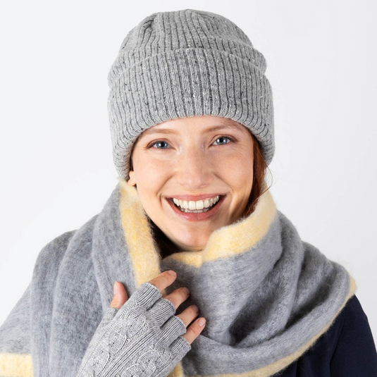 Dents Womens Ribbed Knit Wool Blend Beanie Hat with Marl Yarn in Dove Grey-0