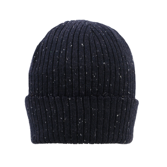 Dents Womens Ribbed Knit Wool Blend Beanie Hat with Marl Yarn in Navy-3