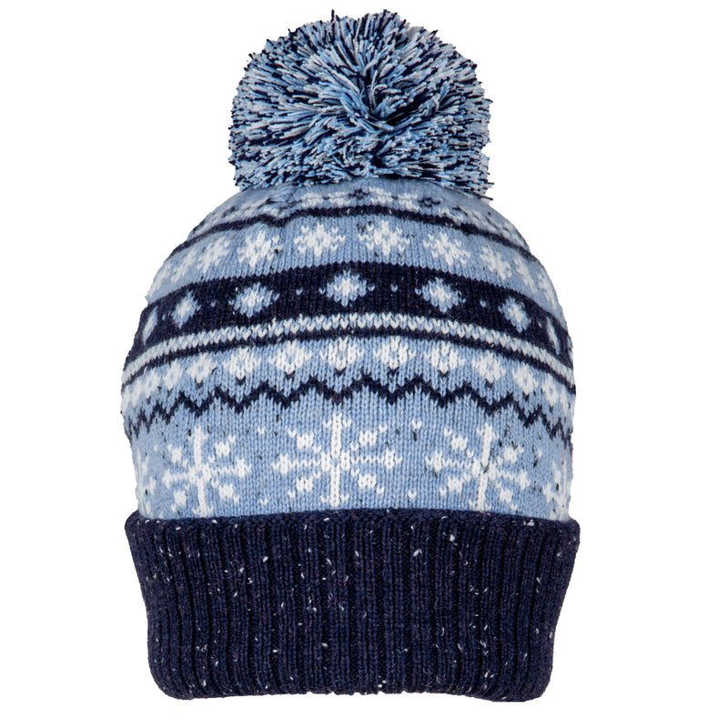Load image into Gallery viewer, Dents Womens Jacquard Warm Wool Blend Beanie Hat with Pom Pom in Cornflower-0
