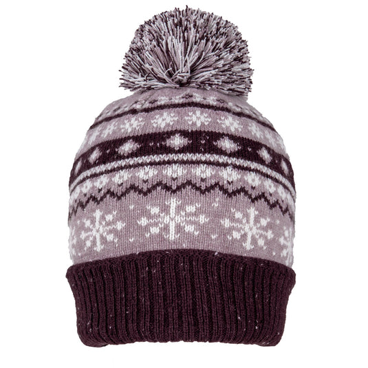 Dents Womens Jacquard Warm Wool Blend Beanie Hat with Pom Pom in Lilac-0