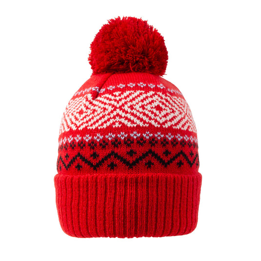 Dents Women's Jacquard Knitted Bobble Hat w/ Faux Fur Pom Pom & Cosy Lining in Berry-0