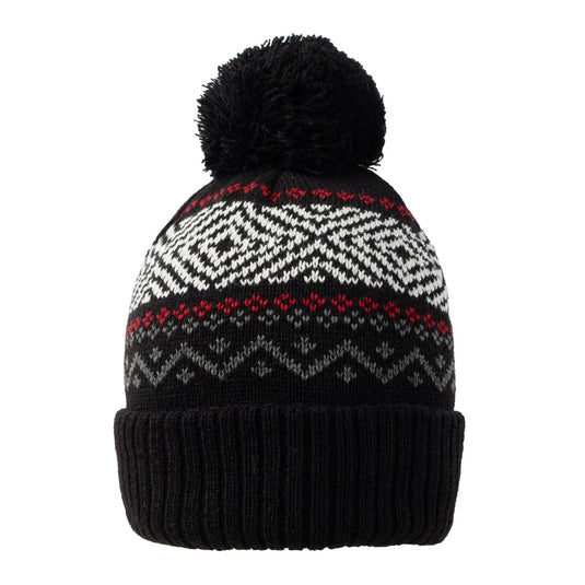 Dents Women's Jacquard Knitted Bobble Hat w/ Faux Fur Pom Pom & Cosy Lining in Black-0