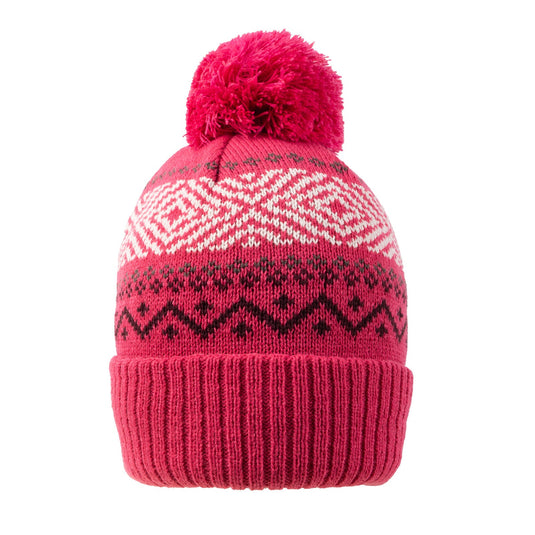 Dents Women's Jacquard Knitted Bobble Hat w/ Faux Fur Pom Pom & Cosy Lining in Fuchsia-0