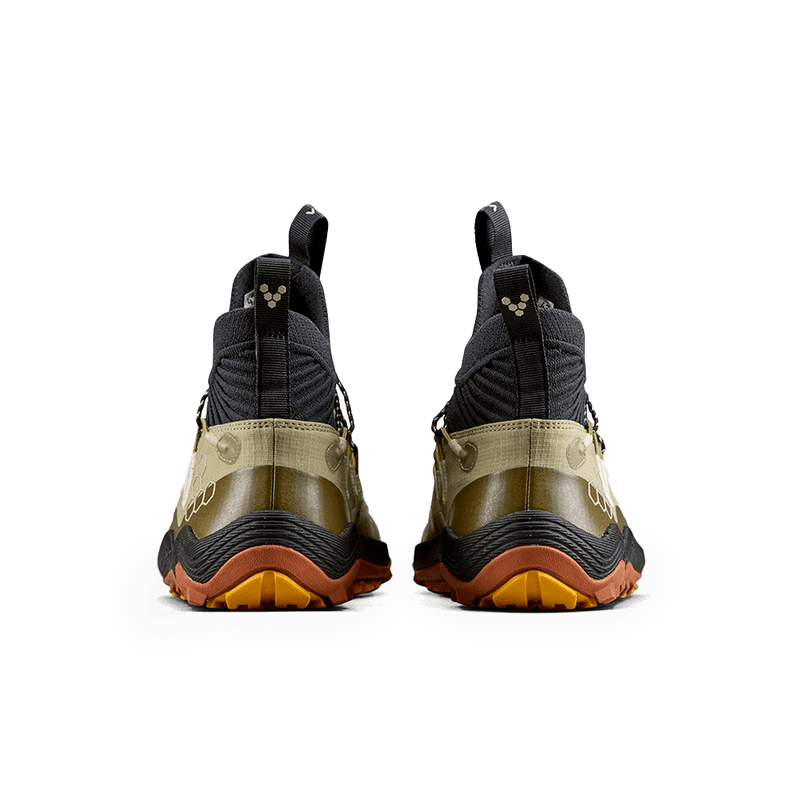 Load image into Gallery viewer, Back view of Vivobarefoot Primus Trail Flow Mid Mens Cedar showing durable design and quick lacing system.
