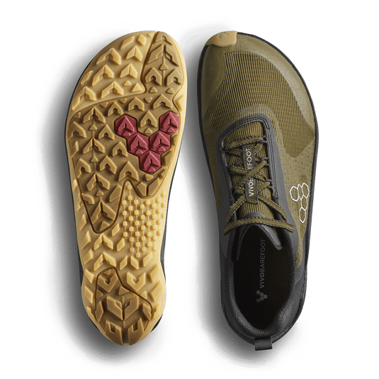 Vivobarefoot Primus Trail Flow Men's Barefoot Trail Runner – Dark Olive/Gum