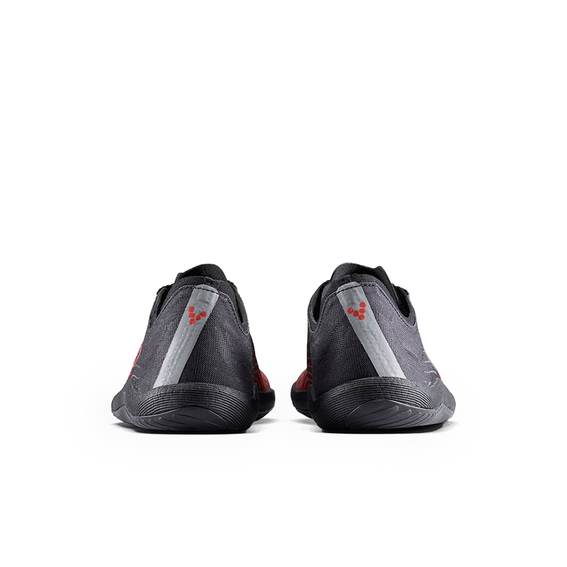Load image into Gallery viewer, Vivobarefoot Primus Flow Mens Obsidian/Cherry Tomato rear view of shoes designed for barefoot running
