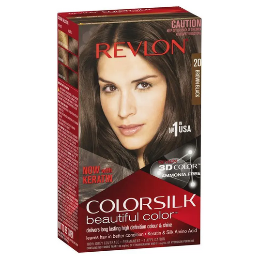 Revlon ColorSilk 20 Brown Black Permanent 3D Hair Colour w/ Keratin - Brown/Black-1