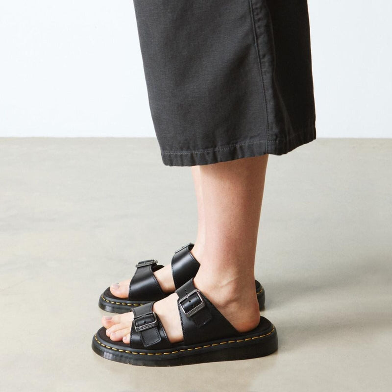 Load image into Gallery viewer, Dr. Martens Josef Analine Leather Slide Sandals Buckle Strap Comfort Footbed in Black-2
