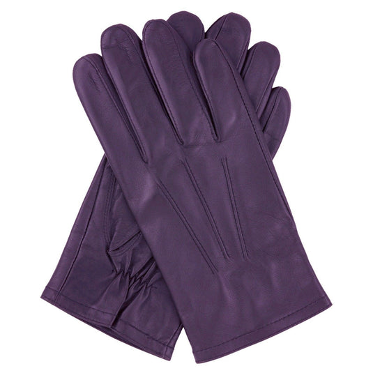 Dents Mens Genuine Full Grain Leather Gloves 3 Point Stitch Fleece Lined Warm Winter - Navy