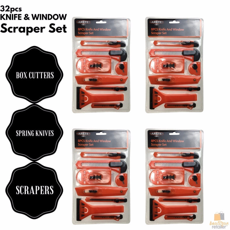 Load image into Gallery viewer, 32pcs KNIFE &amp; WINDOW SCRAPER SET Building Tools Box Cutters Spring Knives BULK-0
