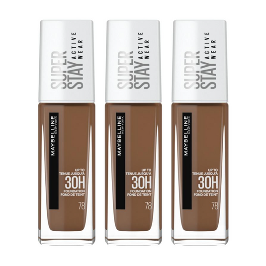 3x Maybelline Super Stay 30H Active Wear Foundation 30ml - 78 DEEP BRONZE-0