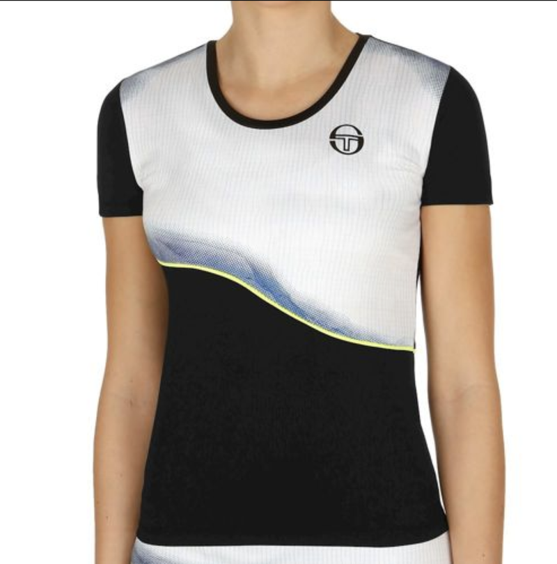 Load image into Gallery viewer, Sergio Tacchini Womens Grid Coast Short Sleeve T-Shirt Tennis Sport - Black/White/Yellow-7
