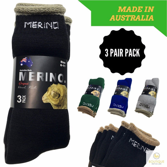3 Pairs MERINO WOOL SOCKS Mens Heavy Duty Premium Thick Work Socks Cushion-1