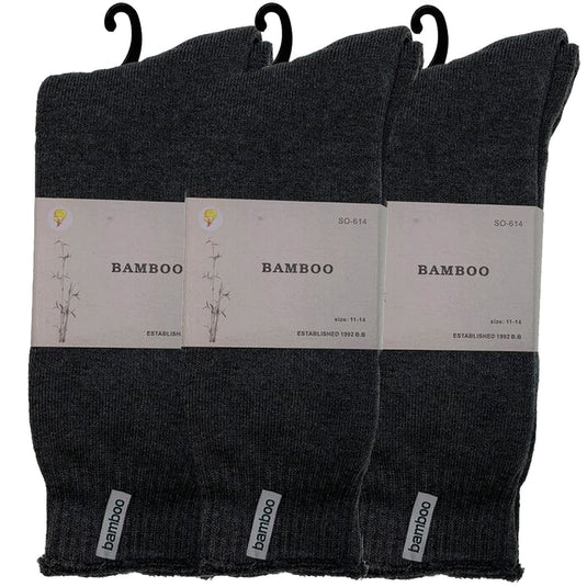 3 Pairs PREMIUM BAMBOO SOCKS Mens Heavy Duty Thick Work Socks BULK Cushion - Charcoal Grey-3