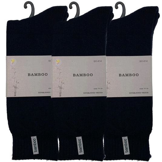 3 Pairs PREMIUM BAMBOO SOCKS Mens Heavy Duty Thick Work Socks BULK Cushion - Navy Blue-1