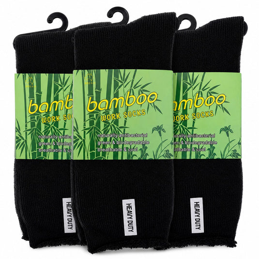 3 Pairs Mens Bamboo Rich Work Socks Thick Cushioned Anti Odour - Black-0