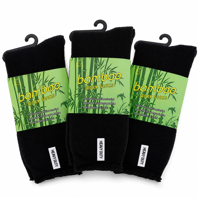 Load image into Gallery viewer, 3 Pairs Mens Bamboo Rich Work Socks Thick Cushioned Anti Odour - Black-2
