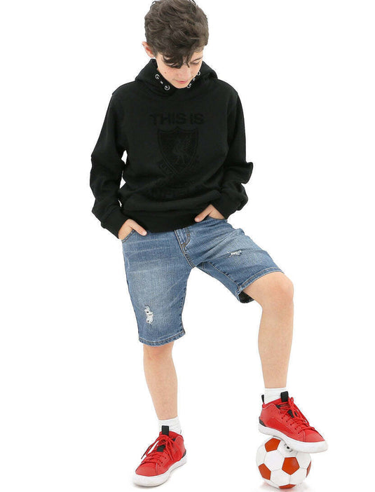 Liverpool FC Youth Boys Hoodie Jumper LFC Anfield Hoody - Black-1