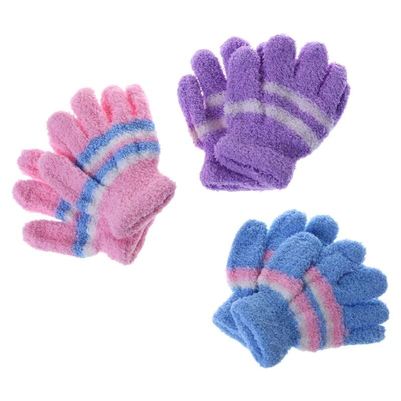 Load image into Gallery viewer, 3 Pair Baby Gloves Warm Winter Full Finger Thermal Coral Fleece Kids Boys Girls-1
