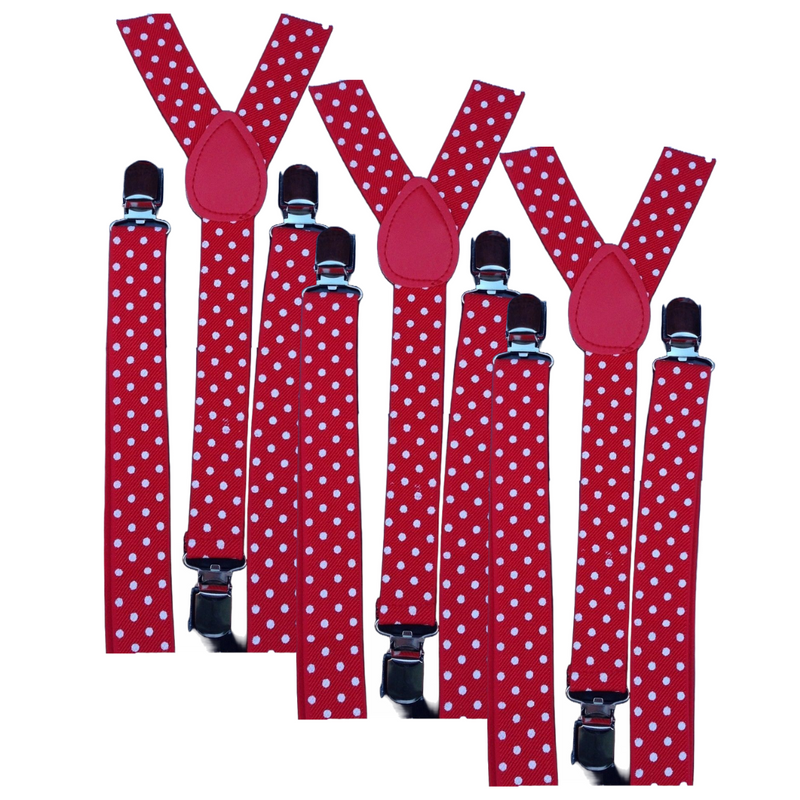 Load image into Gallery viewer, 3x Mens Suspenders Braces Adjustable Strong Clip On Elastic Formal Wedding Slim - Red with White Polka Dot-0
