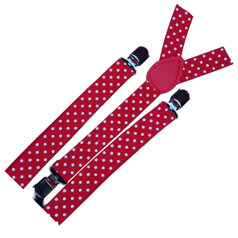 Load image into Gallery viewer, 3x Mens Suspenders Braces Adjustable Strong Clip On Elastic Formal Wedding Slim - Red with White Polka Dot-2
