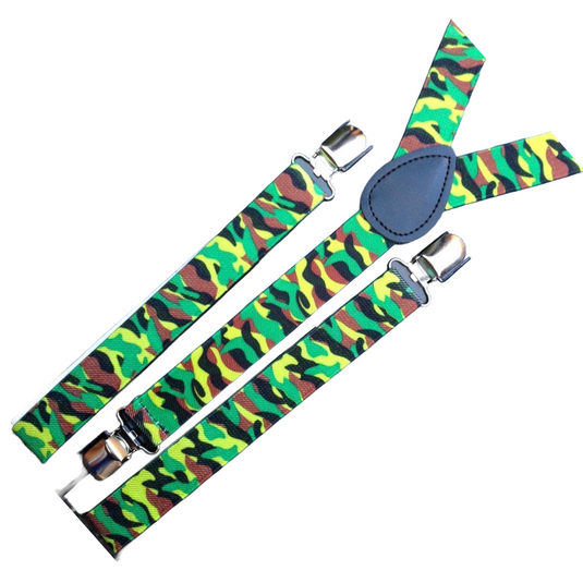 3x Mens Suspenders Braces Adjustable Strong Clip On Elastic Formal Wedding Slim - Army Camouflage 2-2