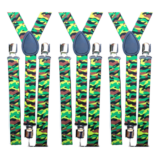 3x Mens Suspenders Braces Adjustable Strong Clip On Elastic Formal Wedding Slim - Army Camouflage 2-0