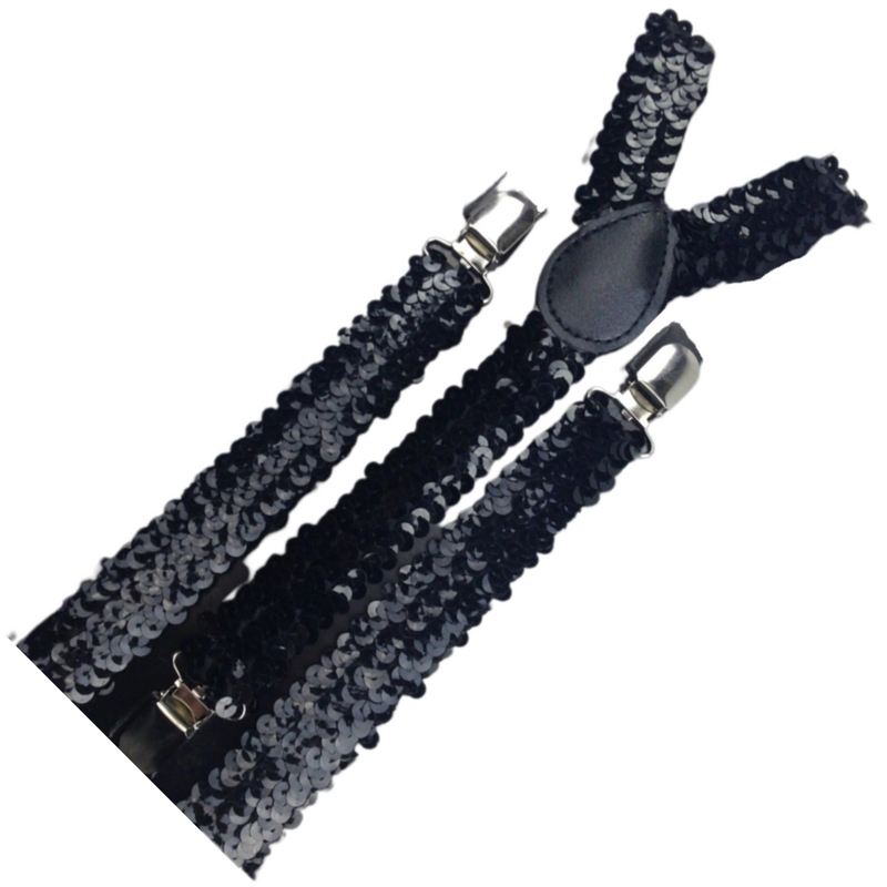 Load image into Gallery viewer, 3x Mens Suspenders Braces Adjustable Strong Clip On Elastic Formal Wedding Slim - Black (Sequin)-2

