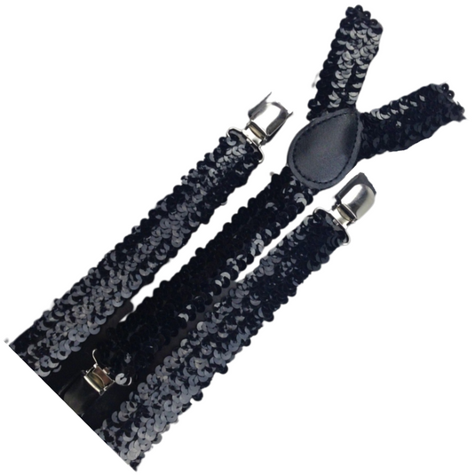3x Mens Suspenders Braces Adjustable Strong Clip On Elastic Formal Wedding Slim - Black (Sequin)-2