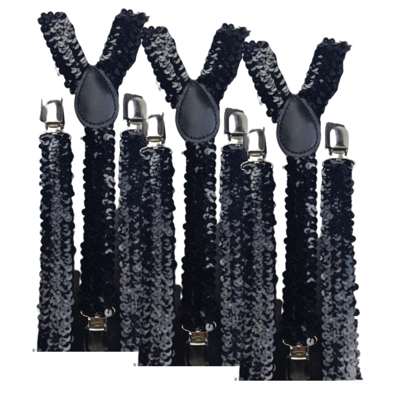 Load image into Gallery viewer, 3x Mens Suspenders Braces Adjustable Strong Clip On Elastic Formal Wedding Slim - Black (Sequin)-1
