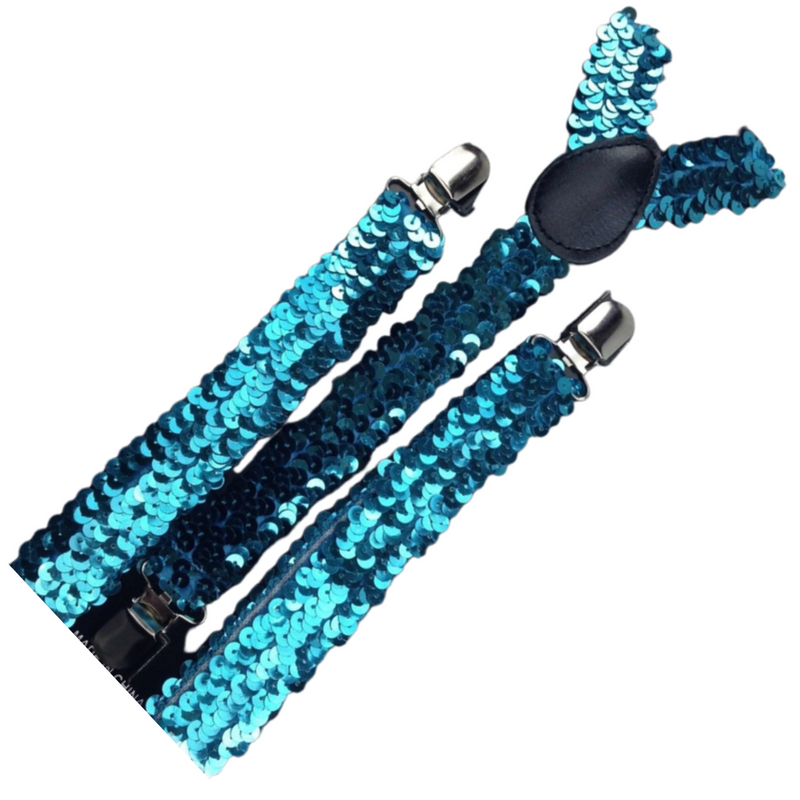 Load image into Gallery viewer, 3x Mens Suspenders Braces Adjustable Strong Clip On Elastic Formal Wedding Slim - Blue (Sequin)-2
