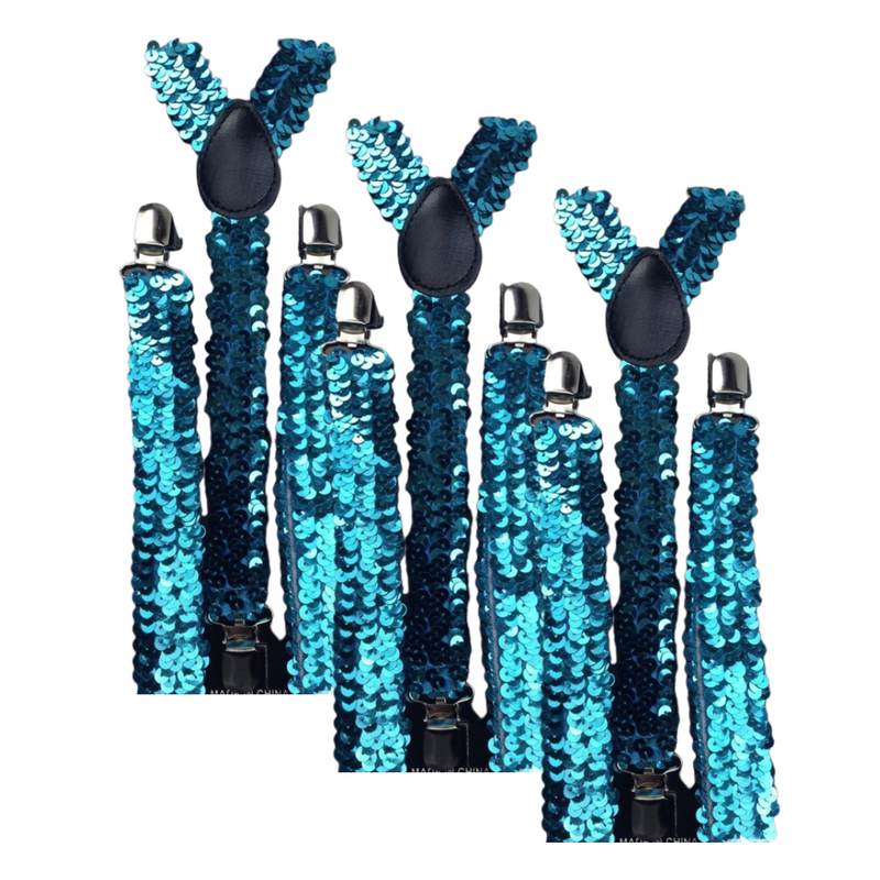 Load image into Gallery viewer, 3x Mens Suspenders Braces Adjustable Strong Clip On Elastic Formal Wedding Slim - Blue (Sequin)-0
