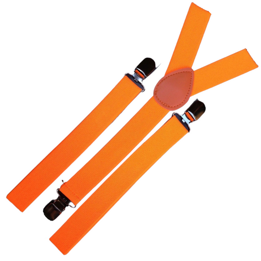 3x Mens Suspenders Braces Adjustable Strong Clip On Elastic Formal Wedding Slim - Fluro Orange-2
