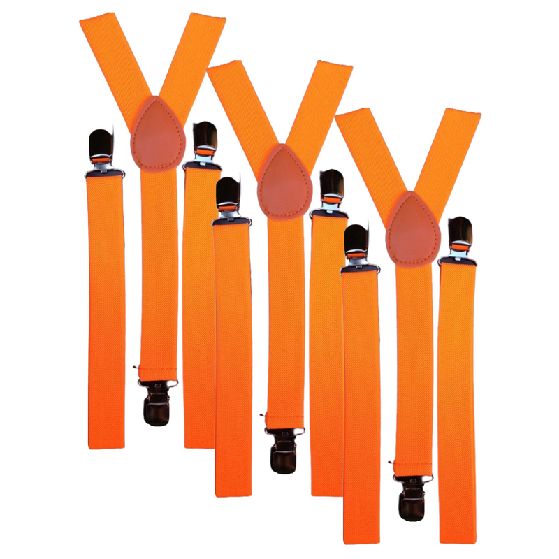 Load image into Gallery viewer, 3x Mens Suspenders Braces Adjustable Strong Clip On Elastic Formal Wedding Slim - Fluro Orange-1
