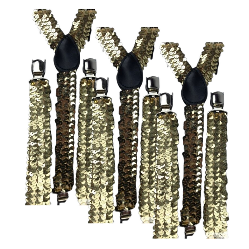 Load image into Gallery viewer, 3x Mens Suspenders Braces Adjustable Strong Clip On Elastic Formal Wedding Slim - Gold (Sequin)-1
