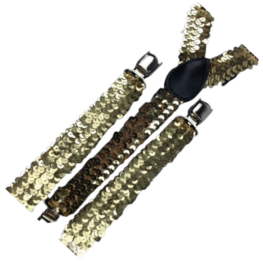 3x Mens Suspenders Braces Adjustable Strong Clip On Elastic Formal Wedding Slim - Gold (Sequin)-2