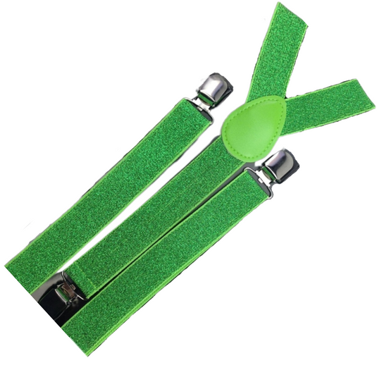 3x Mens Suspenders Braces Adjustable Strong Clip On Elastic Formal Wedding Slim - Green (Glitter)-2