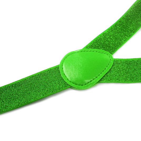 3x Mens Suspenders Braces Adjustable Strong Clip On Elastic Formal Wedding Slim - Green (Glitter)-4