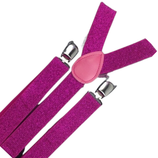 3x Mens Suspenders Braces Adjustable Strong Clip On Elastic Formal Wedding Slim - Hot Pink (Glitter)-2