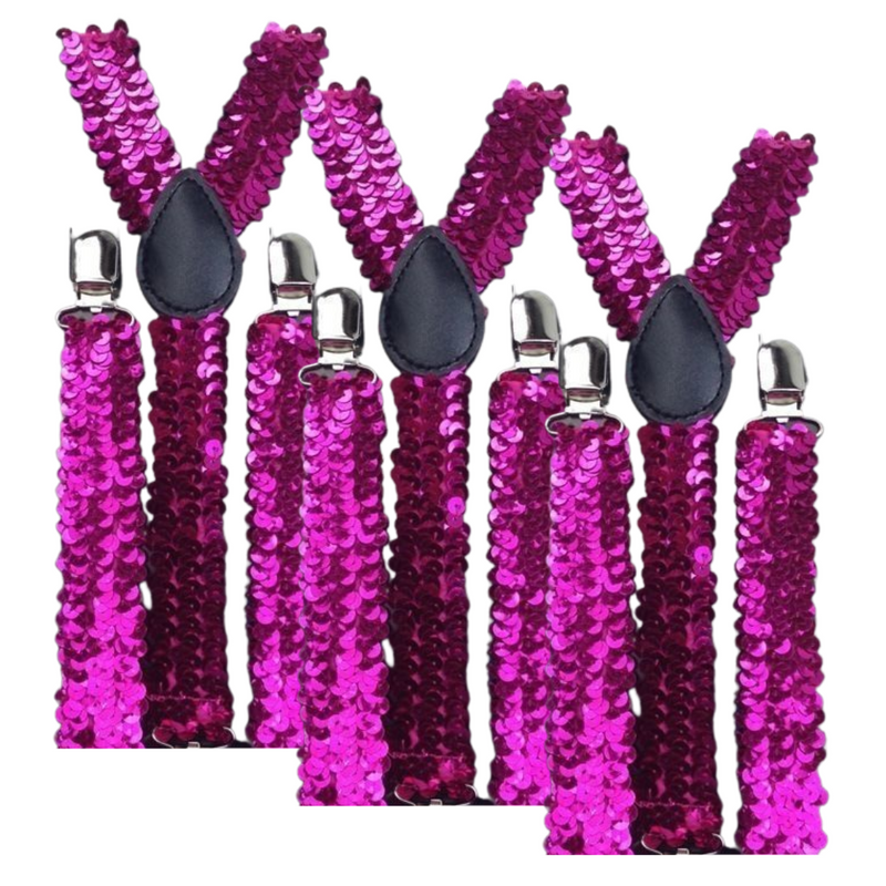 Load image into Gallery viewer, 3x Mens Suspenders Braces Adjustable Strong Clip On Elastic Formal Wedding Slim - Hot Pink (Sequin)-1
