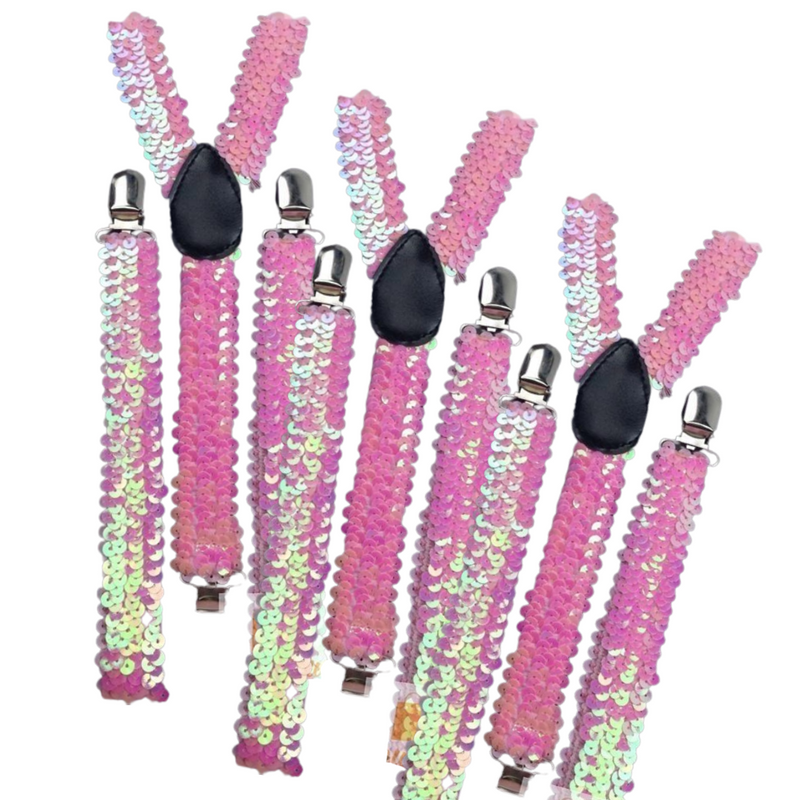Load image into Gallery viewer, 3x Mens Suspenders Braces Adjustable Strong Clip On Elastic Formal Wedding Slim - Light Pink (Sequin)-1
