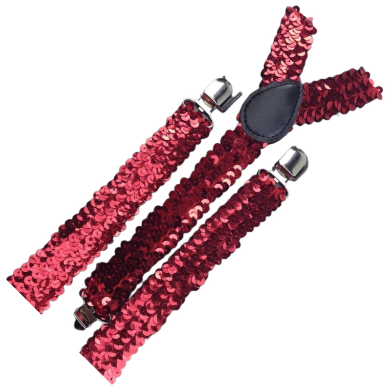 Load image into Gallery viewer, 3x Mens Suspenders Braces Adjustable Strong Clip On Elastic Formal Wedding Slim - Red (Sequin)-2
