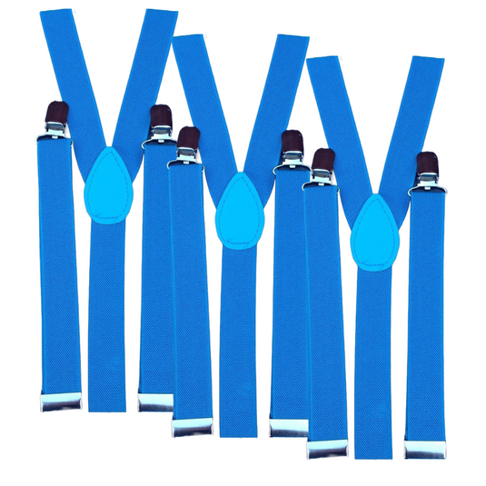 3x Mens Suspenders Braces Adjustable Strong Clip On Elastic Formal Wedding Slim - Sky Blue-1