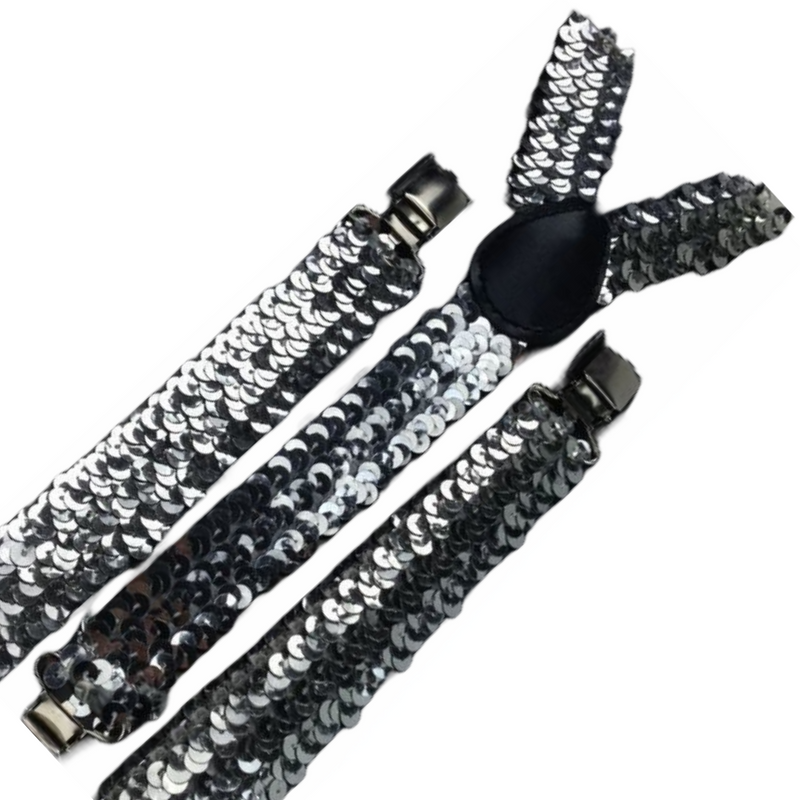 Load image into Gallery viewer, 3x Mens Suspenders Braces Adjustable Strong Clip On Elastic Formal Wedding Slim - Silver (Sequin)-2
