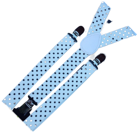 3x Mens Suspenders Braces Adjustable Strong Clip On Elastic Formal Wedding Slim - White with Black Polka Dot-2