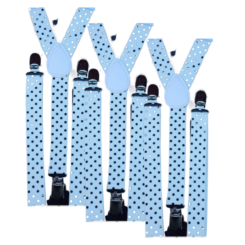 Load image into Gallery viewer, 3x Mens Suspenders Braces Adjustable Strong Clip On Elastic Formal Wedding Slim - White with Black Polka Dot-1
