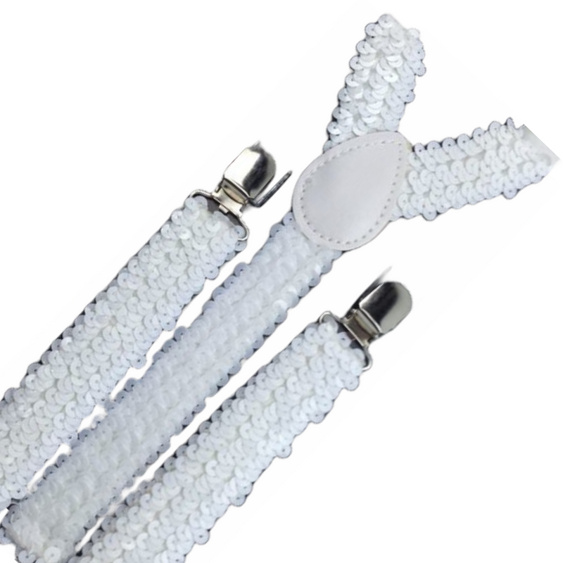 Load image into Gallery viewer, 3x Mens Suspenders Braces Adjustable Strong Clip On Elastic Formal Wedding Slim - White (Sequin)-2
