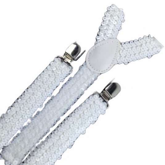 3x Mens Suspenders Braces Adjustable Strong Clip On Elastic Formal Wedding Slim - White (Sequin)-2